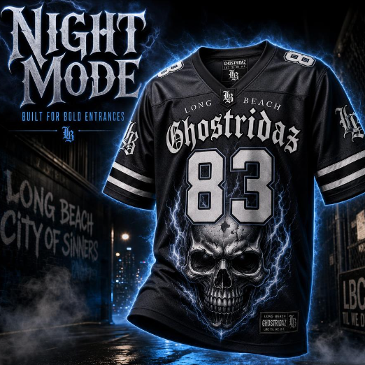 Black Ghostridaz flaming skull jersey
