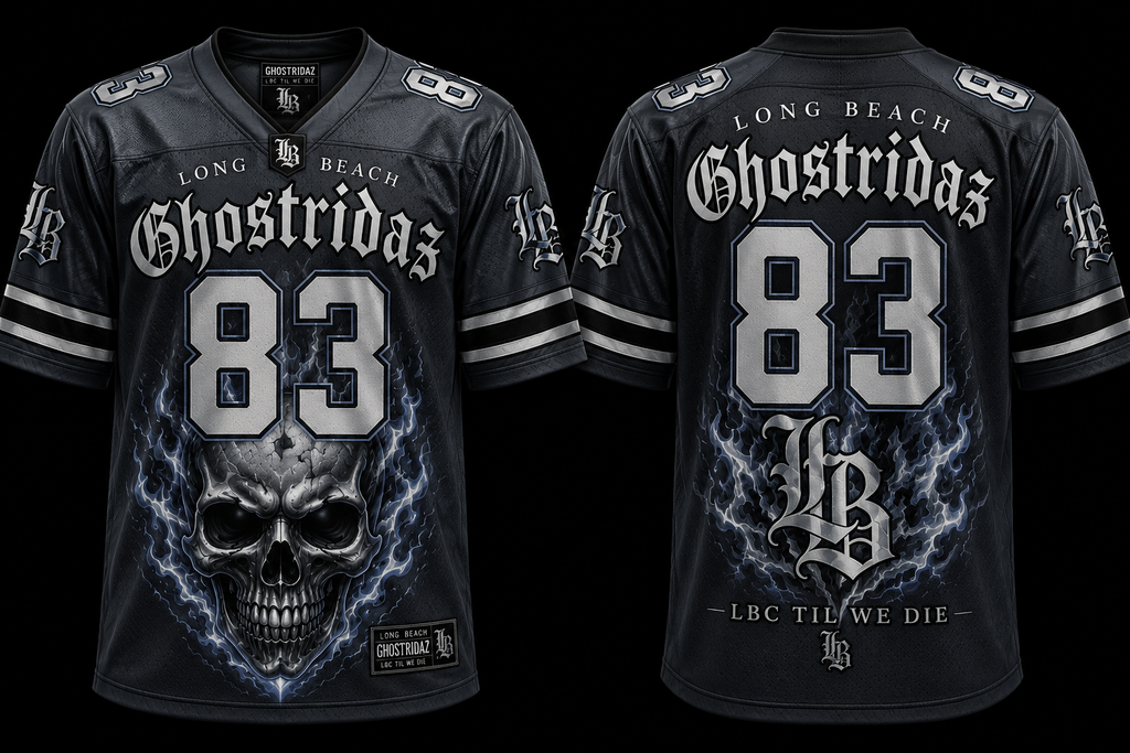 Black Ghostridaz flaming skull jersey