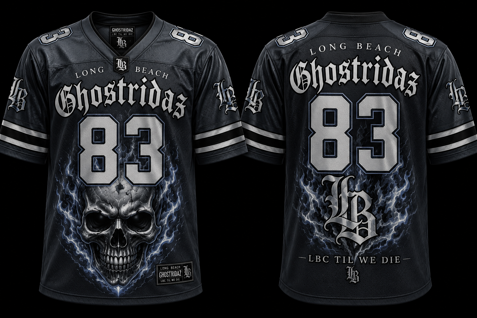 Black Ghostridaz flaming skull jersey